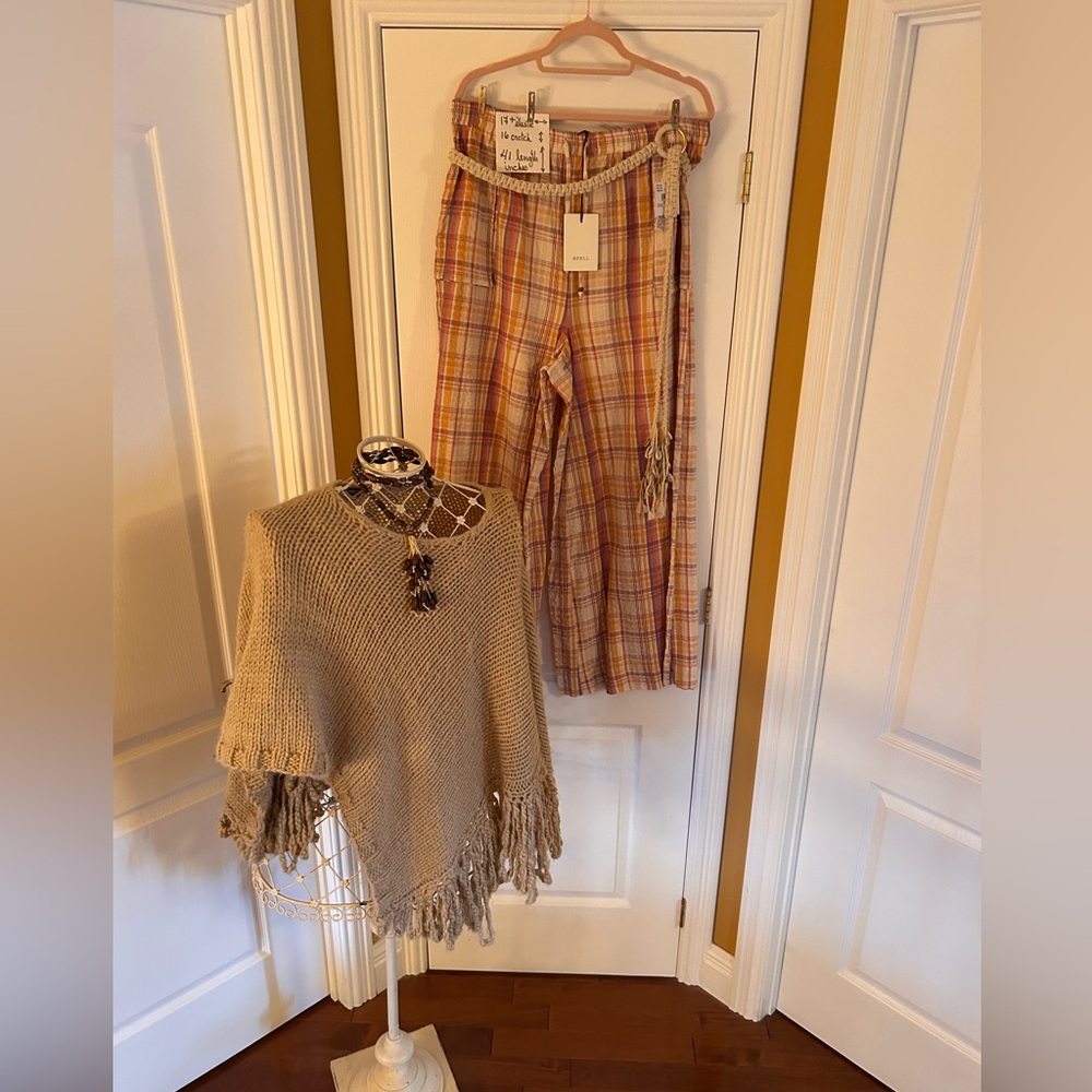 Spell Pink Multi Plaid Wide-Leg Pants XL new with tags
